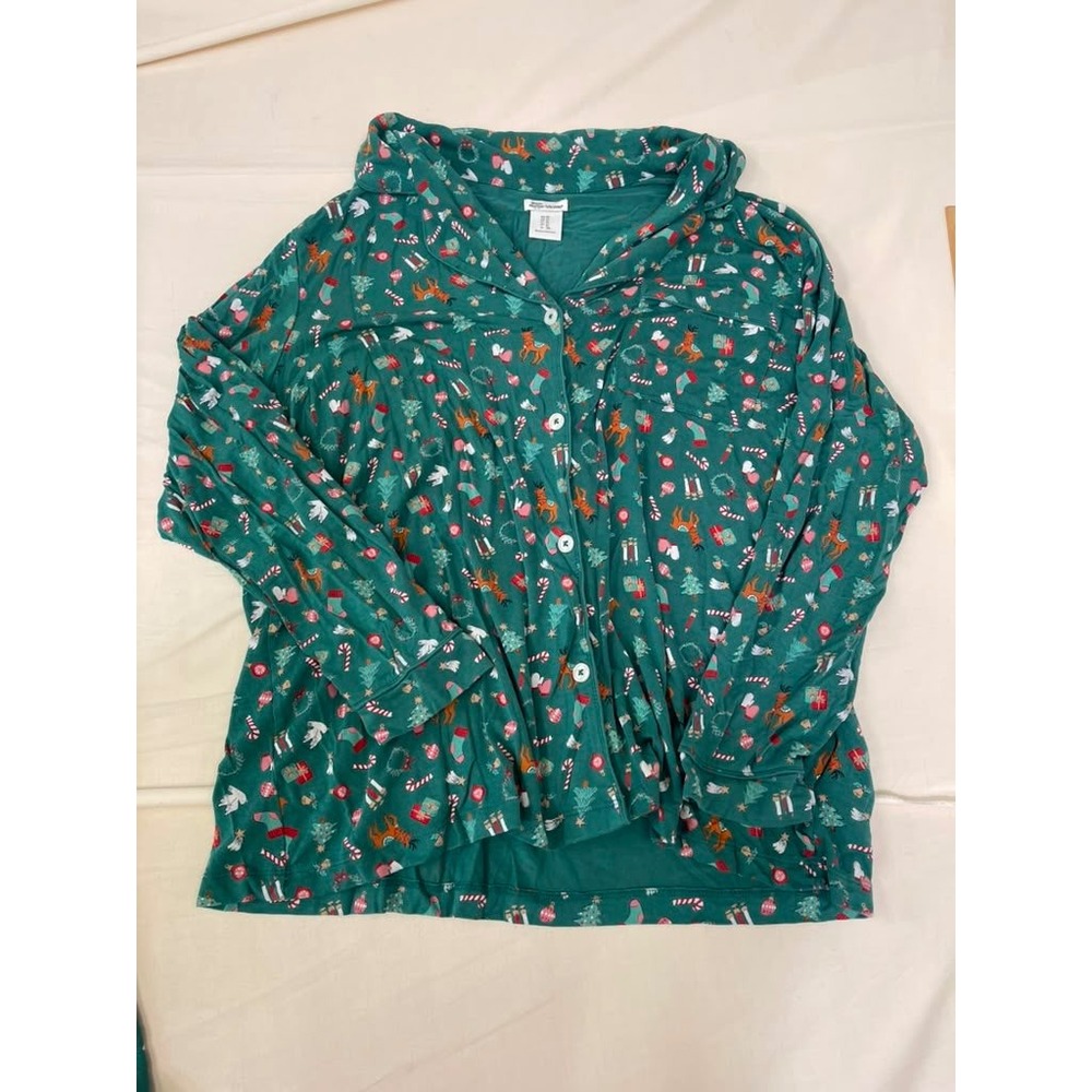 Amazon Essentials x Sofia Grainge Green Christmas Ribbed Pajama Top Womens XL
